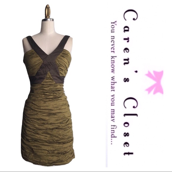 BCBGMAXAZRIA Gold Ruched Mini Cocktail Dress - Picture 3 of 8